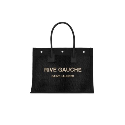 YSL RIVE GAUCHE SMALL TOTE BAG IN RAFFIA AND LEATHER 6174812M21E1050 (39*31*18cm)